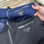 Prada Triangle‑Logo Stand‑Collared Bomber Jacket Lightweight Zip‑Up Windbreaker Coat - Image 3