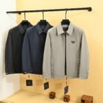Prada Triangle‑Logo Lapel Collar Zip‑Up Jacket Lightweight Business Casual Coat