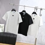 Prada Triangle Logo Spliced Short Sleeve T-shirt Crew Neck Casual Summer Tee - Image 2
