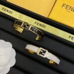 Fendi Enamel Cuff Bangle Gold‑Tone Double‑F Logo Open C‑Shape Bracelet - Image 2