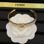 Fendi Enamel Cuff Bangle Gold‑Tone Double‑F Logo Open C‑Shape Bracelet - Image 5