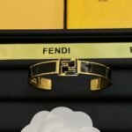 Fendi Enamel Cuff Bangle Gold‑Tone Double‑F Logo Open C‑Shape Bracelet - Image 4