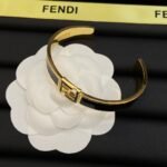 Fendi Enamel Cuff Bangle Gold‑Tone Double‑F Logo Open C‑Shape Bracelet - Image 3