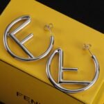 Fendi Hollow Letter F C‑Shaped Hoop Earrings Gold Silver Tone Large Circle Stud Earrings - Image 5