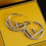 Fendi Hollow Letter F C‑Shaped Hoop Earrings Gold Silver Tone Large Circle Stud Earrings - Image 4