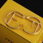 Fendi Hollow Letter F C‑Shaped Hoop Earrings Gold Silver Tone Large Circle Stud Earrings - Image 3