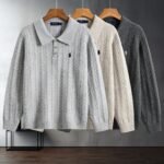 Polo Ralph Lauren Cable Knit Polo Sweater Collared Long Sleeve Pullover with Pony Embroidery