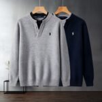 Polo Ralph Lauren Henley Collar Knit Sweater Fake Two Piece Pullover with Pony Embroidery