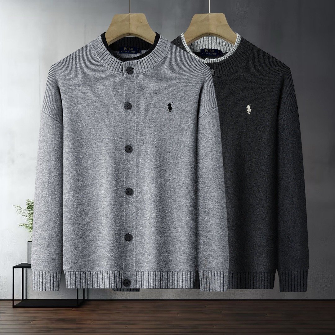 26091501-PRL-19 Polo Ralph Lauren Crew Neck Knit Cardigan Button Front Sweater with Pony Embroidery - Image 1