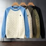 Polo Ralph Lauren Cable Knit Sweater Pony Embroidered Color Block Raglan Sleeve