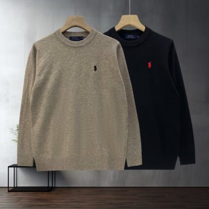 Polo Ralph Lauren Crew Neck Knit Sweater Classic Pony Embroidered Solid Color Warm Pullover
