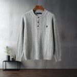 Polo Ralhp Lauren Henley Collar Cable Knit Sweater Pony Embroidered Long Sleeve Warm Pullover - Image 5