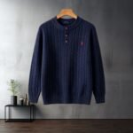 Polo Ralhp Lauren Henley Collar Cable Knit Sweater Pony Embroidered Long Sleeve Warm Pullover - Image 4