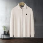 Polo Ralhp Lauren Lapel Zip Up Knit Cardigan Pony Embroidered Herringbone Texture Jacket - Image 2