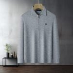 Polo Ralhp Lauren Lapel Zip Up Knit Cardigan Pony Embroidered Herringbone Texture Jacket - Image 5