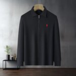 Polo Ralhp Lauren Lapel Zip Up Knit Cardigan Pony Embroidered Herringbone Texture Jacket - Image 4