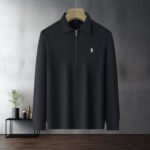 Polo Ralhp Lauren Lapel Zip Up Knit Cardigan Pony Embroidered Herringbone Texture Jacket - Image 3