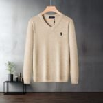Polo Ralph Lauren V Neck Knit Sweater Classic Pony Embroidered Solid Color Warm Pullover - Image 2