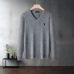 Polo Ralph Lauren V Neck Knit Sweater Classic Pony Embroidered Solid Color Warm Pullover - Image 5