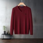 Polo Ralph Lauren V Neck Knit Sweater Classic Pony Embroidered Solid Color Warm Pullover - Image 4