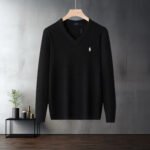 Polo Ralph Lauren V Neck Knit Sweater Classic Pony Embroidered Solid Color Warm Pullover - Image 3