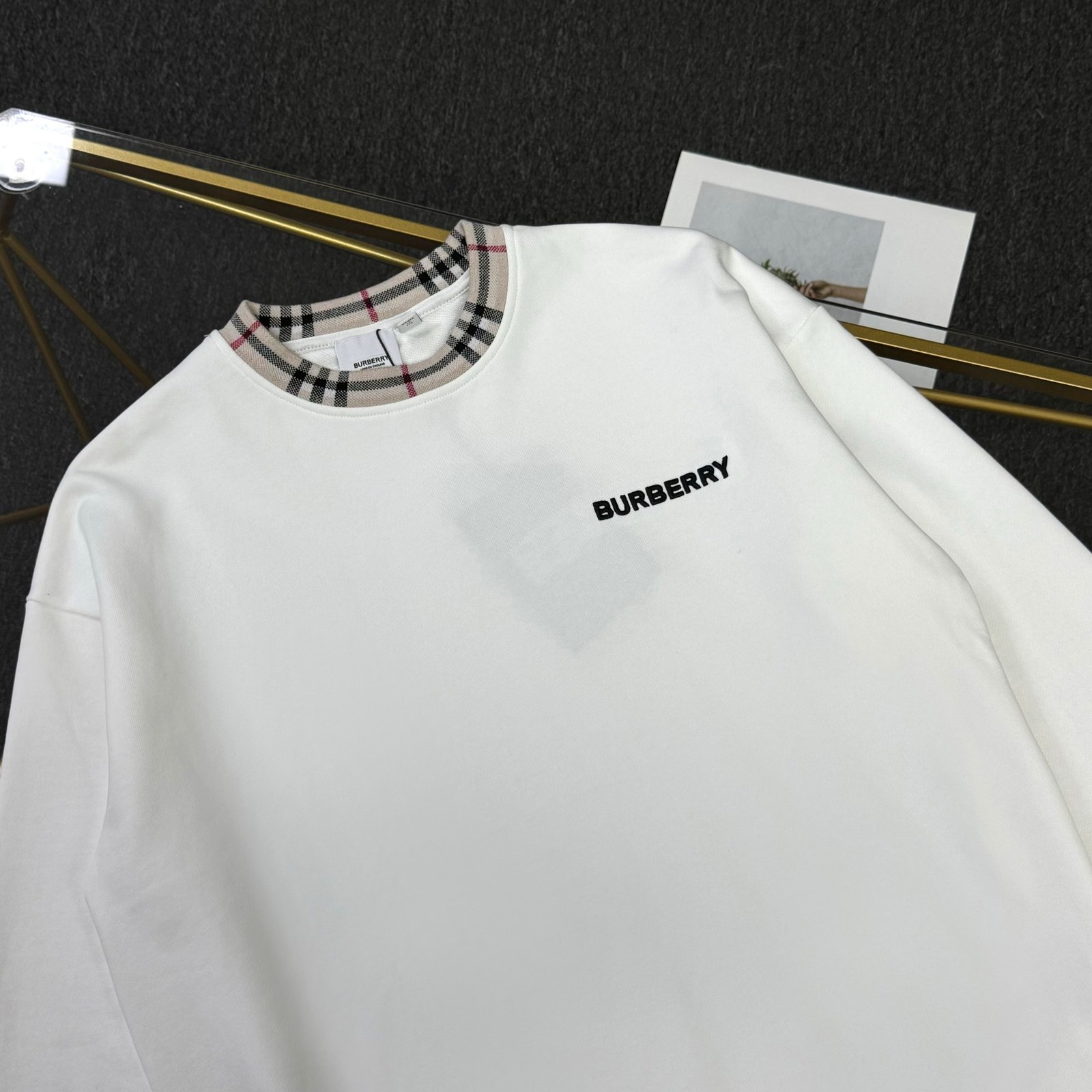 Burberry Unisex Crew Neck Sweatshirt With Plaid Collar And Letter