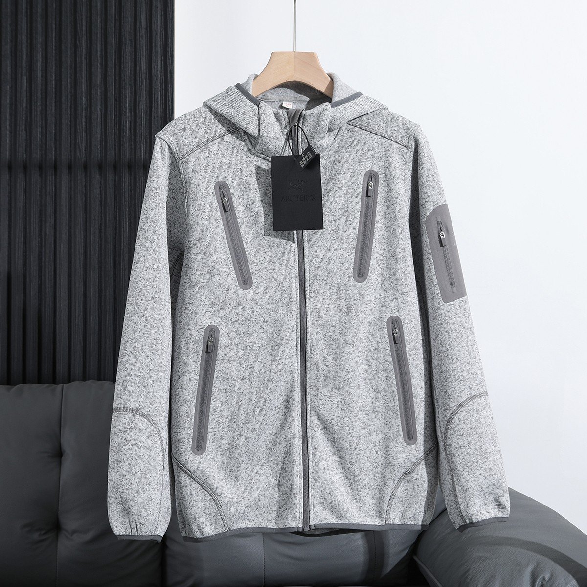 ジャケット・アウター Archive ARC'TERYX knit hoodie gray Arcteryx Mens Hooded Knit Fleece Jacket Warm Outdoor Hiking Mid